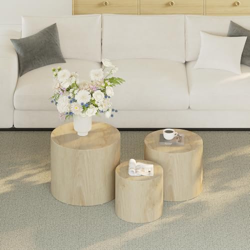 Round Wooden Nesting Coffee Table Set of 3 P93455