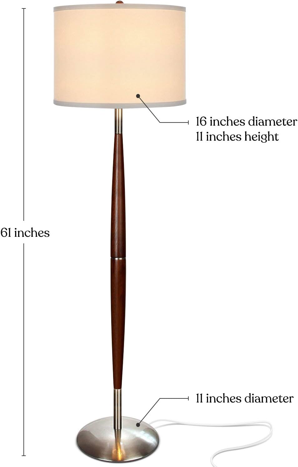 Mid Century Modern Floor Lamp with Drum Shade & Wood Finish T36669