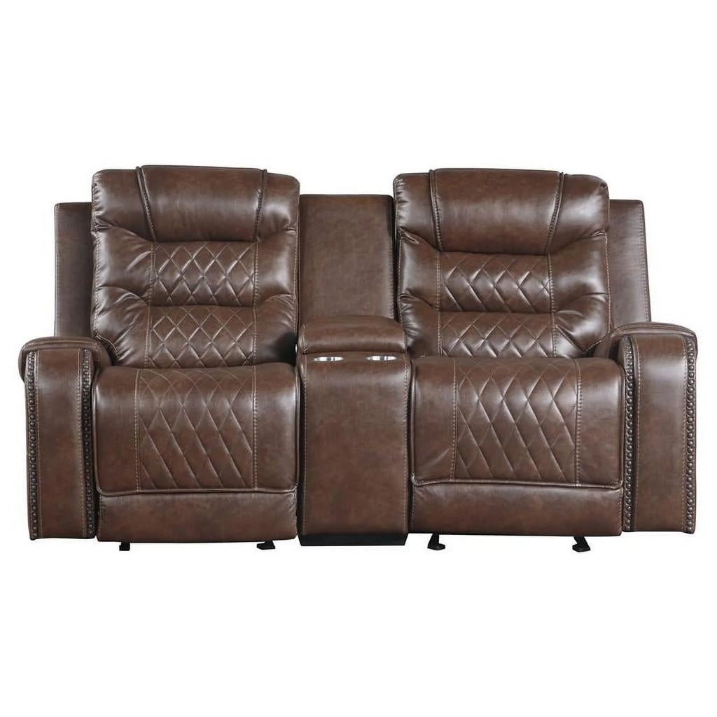 Brown Double Glider Reclining Loveseat with Center Console K732793