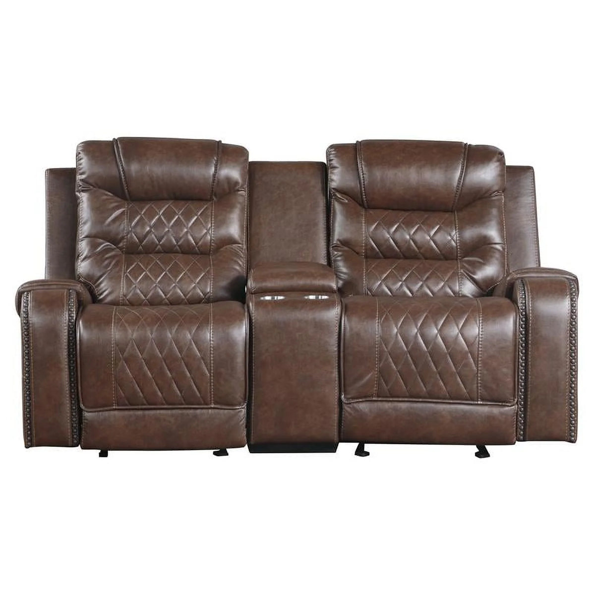 Brown Double Glider Reclining Loveseat with Center Console K732793