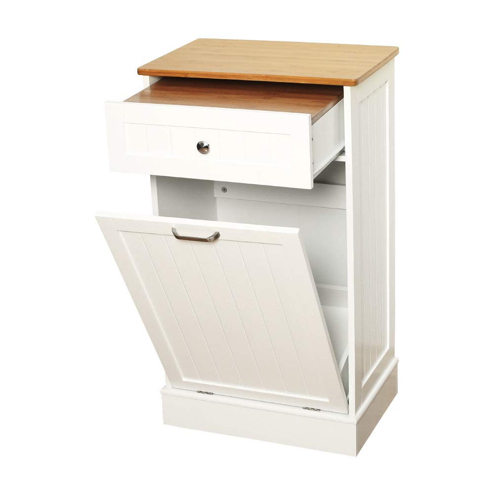 White Tilt Out Trash Cabinet with Cutting Board T852