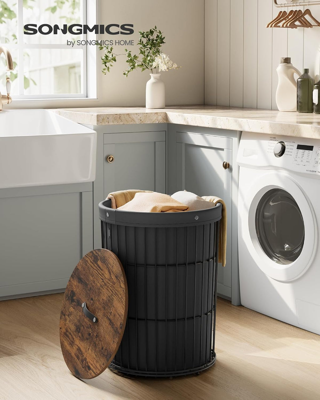 Ink Black 25 Gallons Laundry Hamper with Lid R378