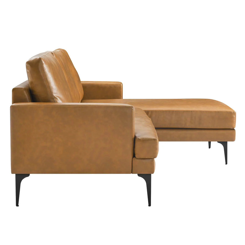 Tan Vegan Leather Right-Facing Sectional Sofa O6226
