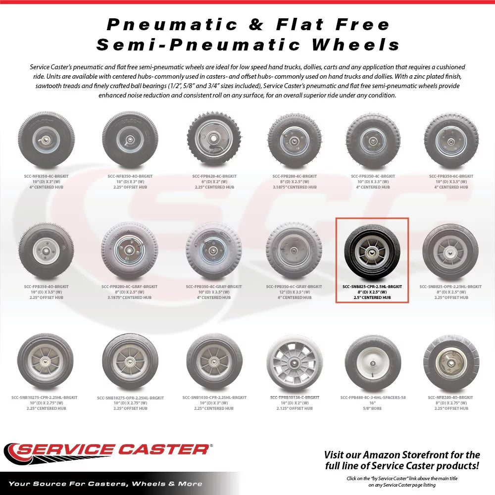 8" x 2.5" Flat Free Hand Truck Appliance Dolly Wheel with 2.5" Centered Hub and Ball Bearings, 440 lbs. Capacity E75439