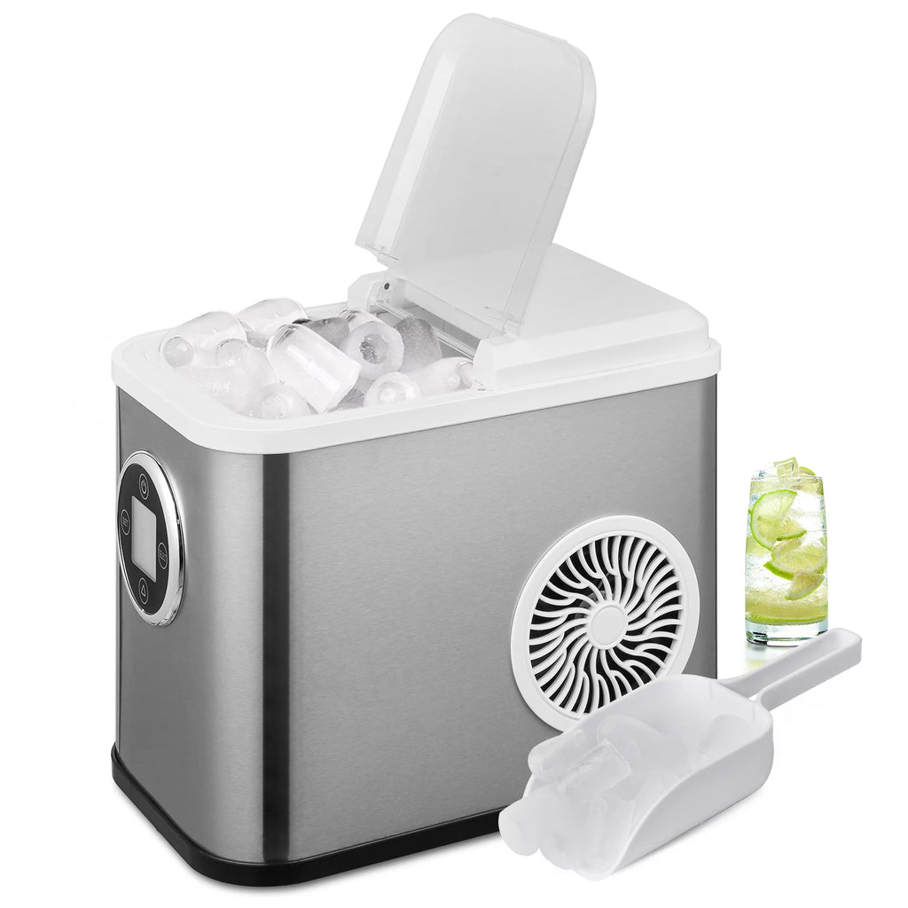 Black Portable Self-Cleaning Countertop Ice Maker with Scoop and Basket P452