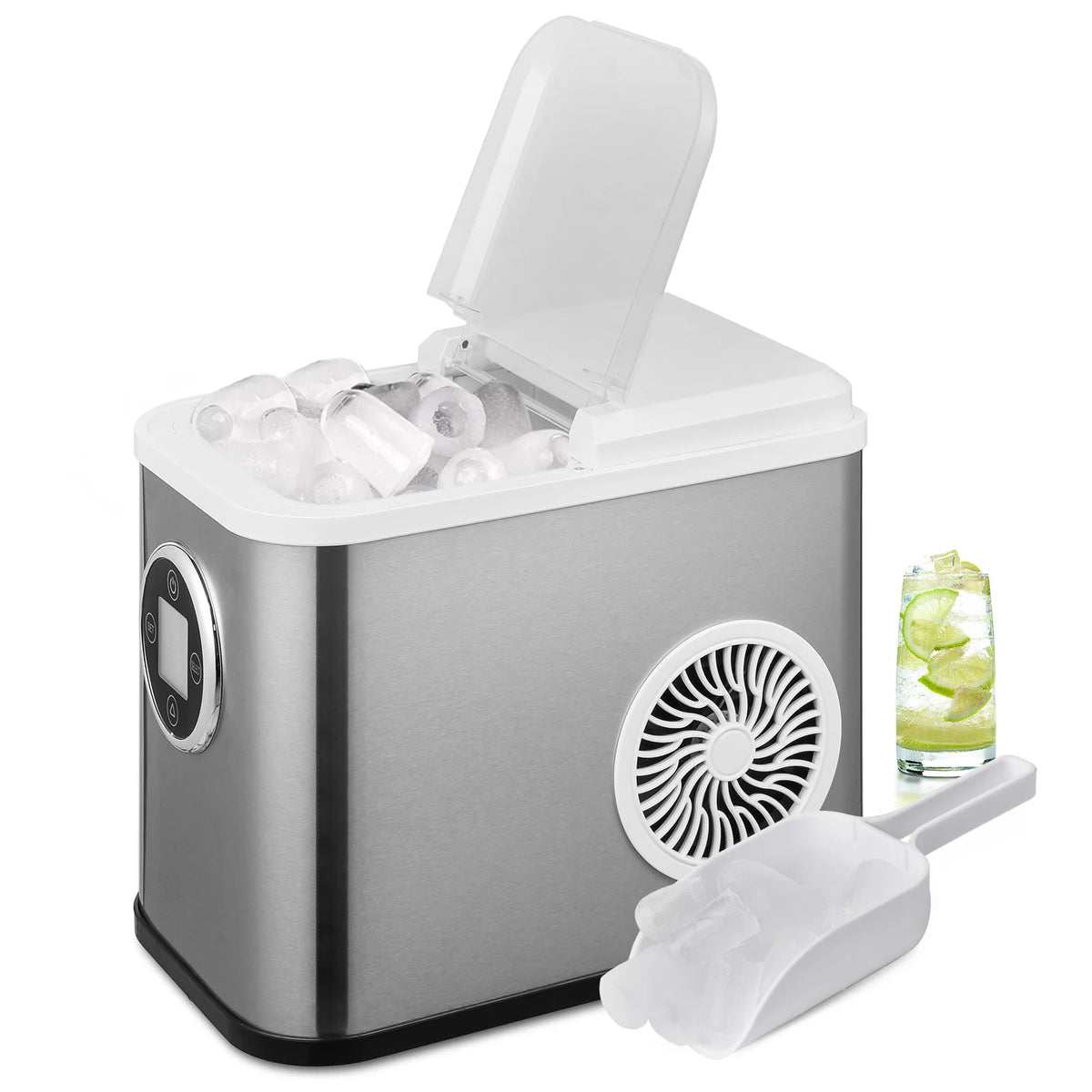 Black Portable Self-Cleaning Countertop Ice Maker with Scoop and Basket P452