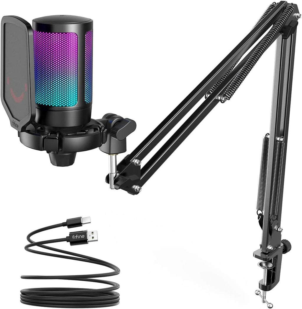 USB Gaming Microphone Kit with Mute Button, Volume Gain, RGB, Arm Stand J539