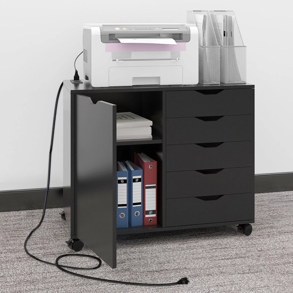 5 Drawer Wood File Cabinet with Charging Station V6718