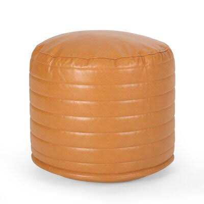 Caramel Faux Leather Round Pouf Ottoman A2469