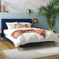 Queen Ivory Velvet Upholstered Bed with Headboard E842649