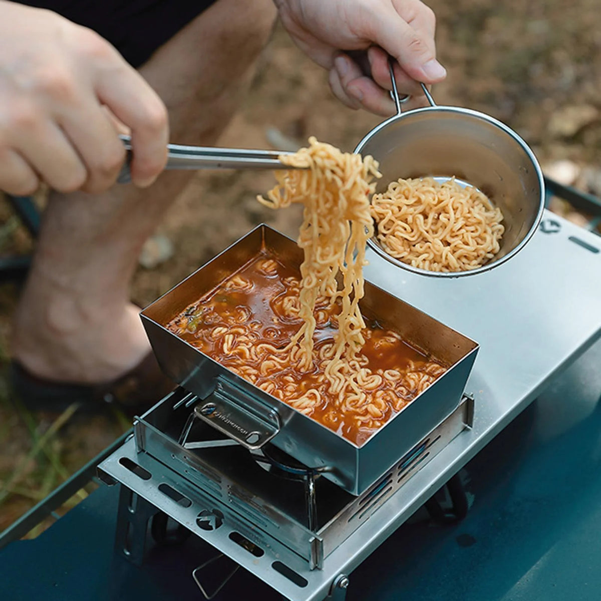 Stainless Steel Frying Pan Camping Pot with Lid Foldable Handle Cookware T214