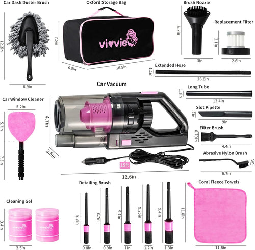 14Pcs Car Cleaning Kit with Handheld Vacuum, Cleaning Gel, Detailing Brush Set, Windshield Cleaner U322