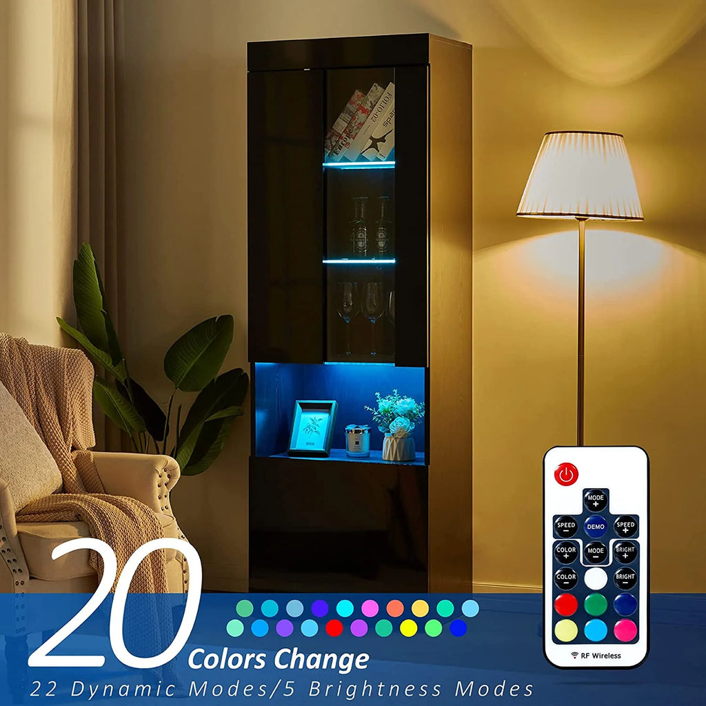 Black 2 Piece Wood Bookcase Storage Cabinet with Glass Shelves Z981540