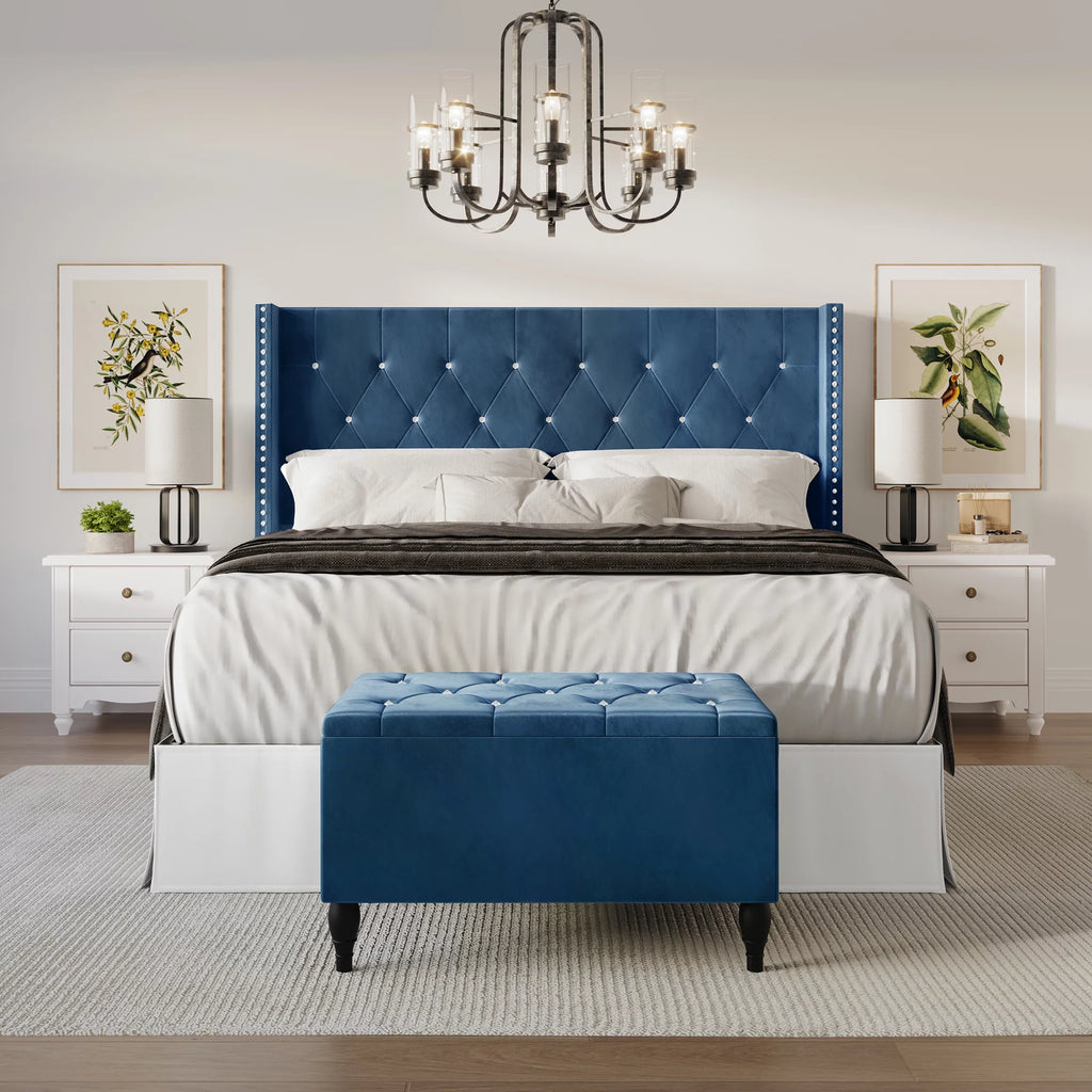 Black Velvet Upholstered Storage Bench Bed E77125