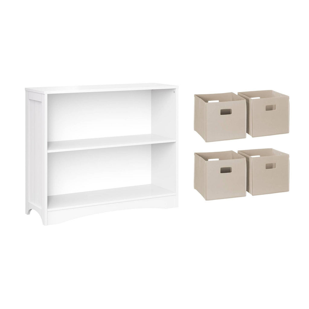 5pc Kids Bookcase Set with 4 Bins White/Beige R4519
