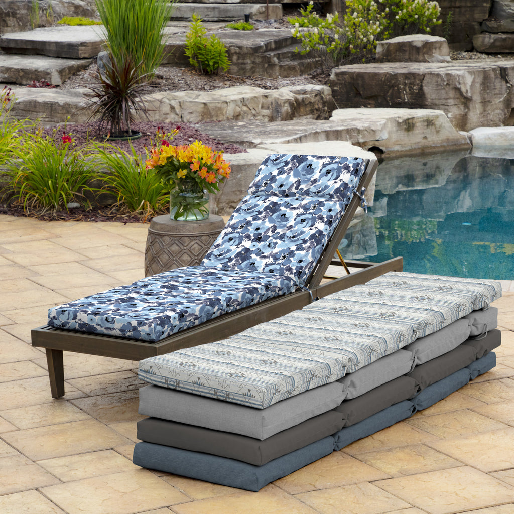 Blue Garden Floral Outdoor Chaise Lounge Cushion 72 x 21 B3719