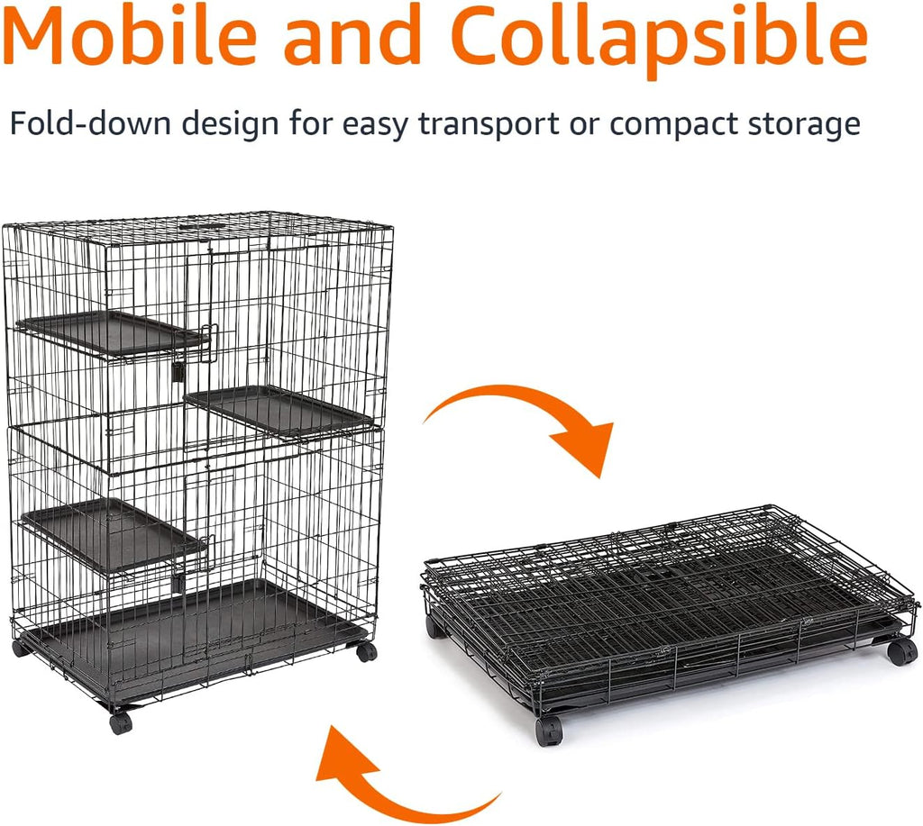 Large 3-Tier Cat Playpen Cage Crate Kennel, Black D135935