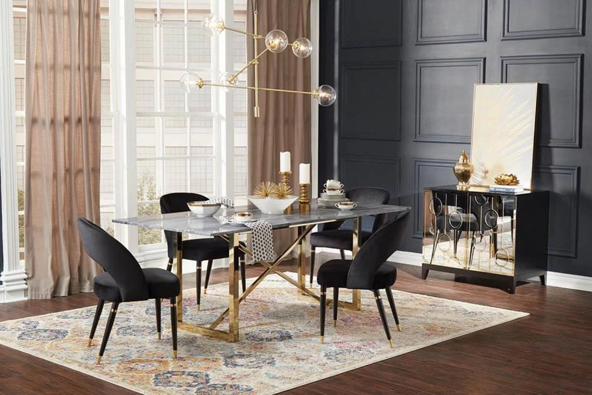 Black and Gold Set of Two Dining Chairs V2101