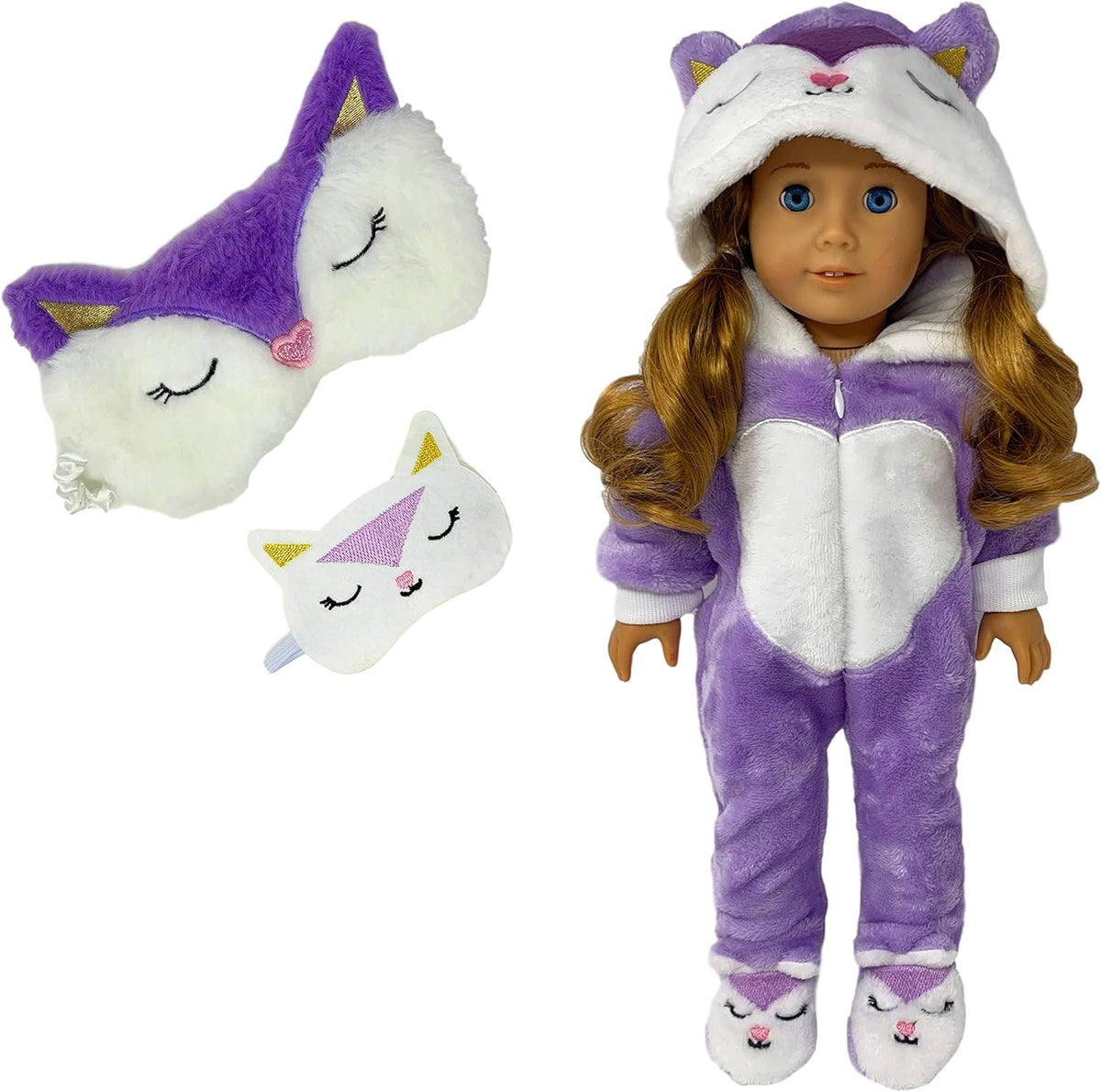 Panda Onesie Pajama with Matching Sleepover Masks for 18 inch Dolls P470731