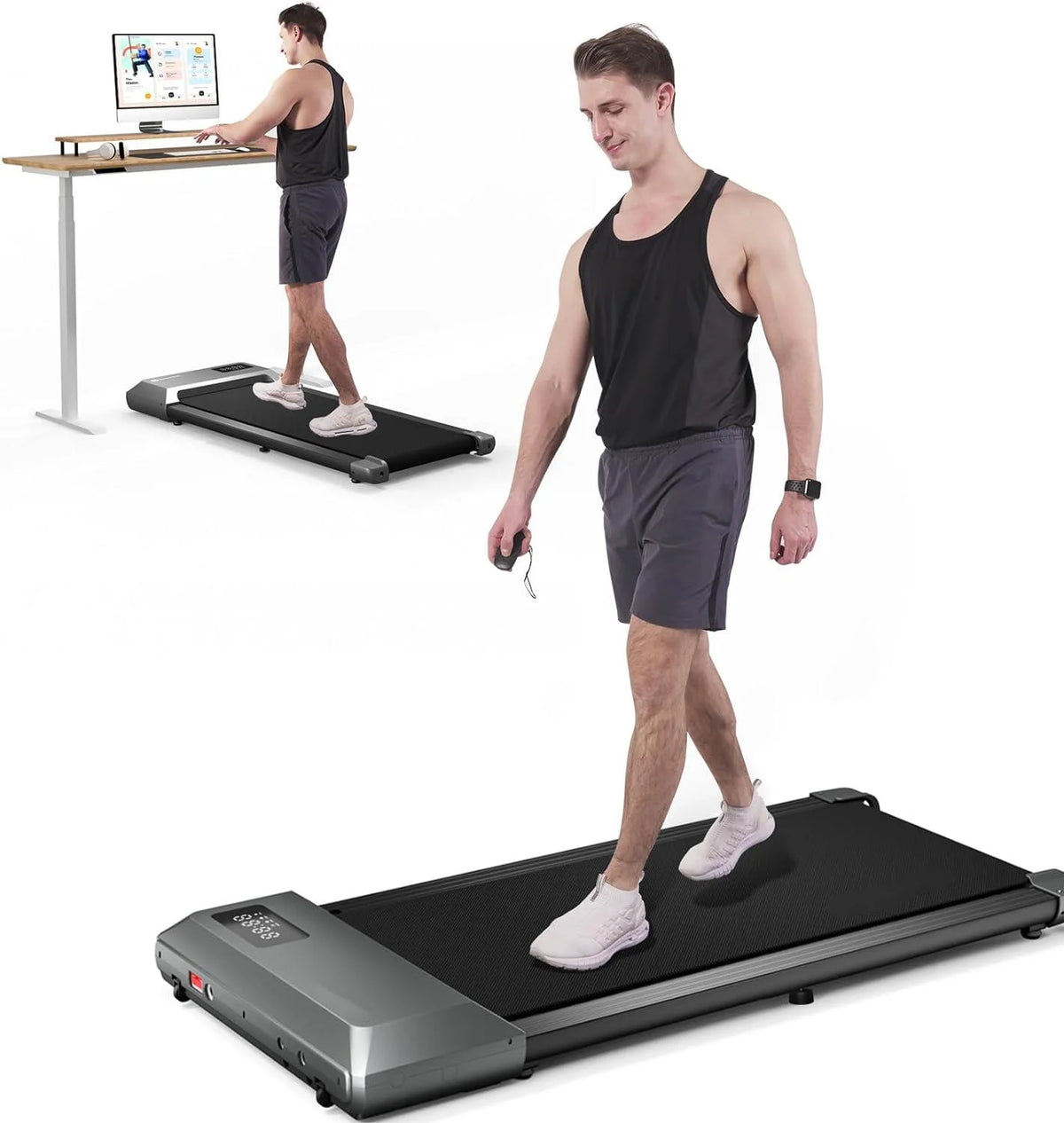 2 in 1 Under Desk Treadmill 300lbs Capacity Gray I6917