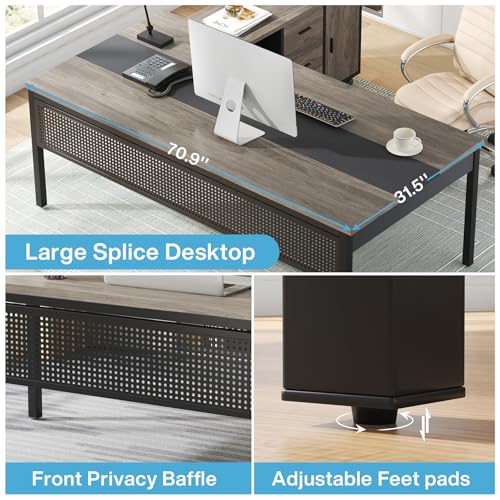 70.8" L-Shaped Computer Desk and File Cabinet Combo with Drawers and Shelves I7313