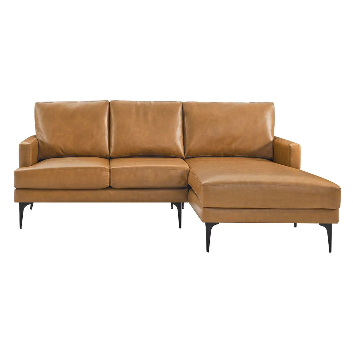 Tan Vegan Leather Right-Facing Sectional Sofa O6226