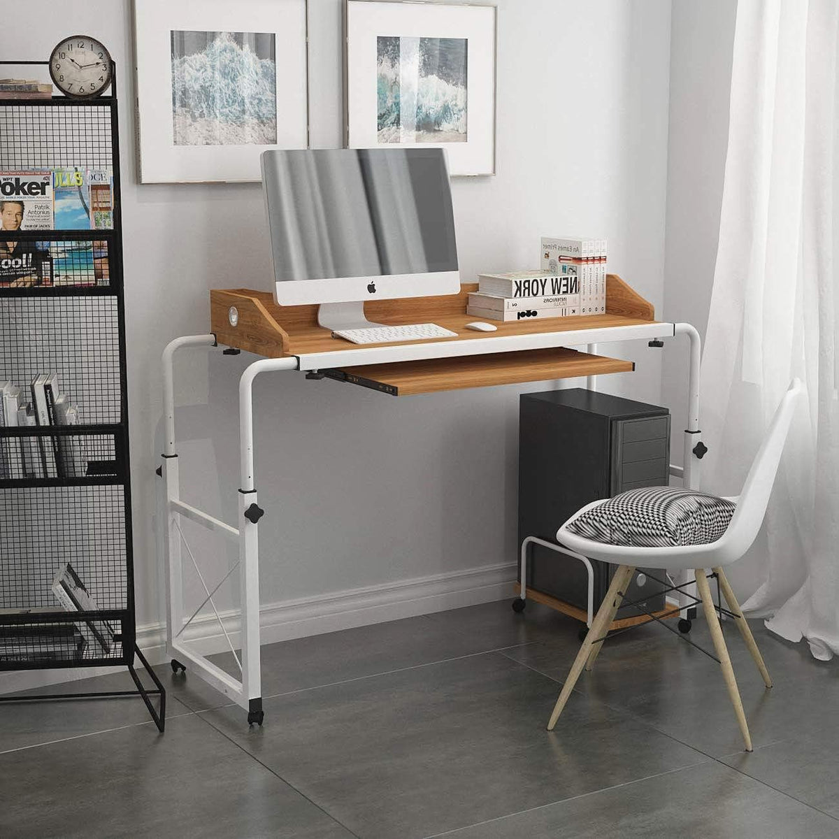 Adjustable Overbed Table with Wheels and Keyboard Drawer E5745