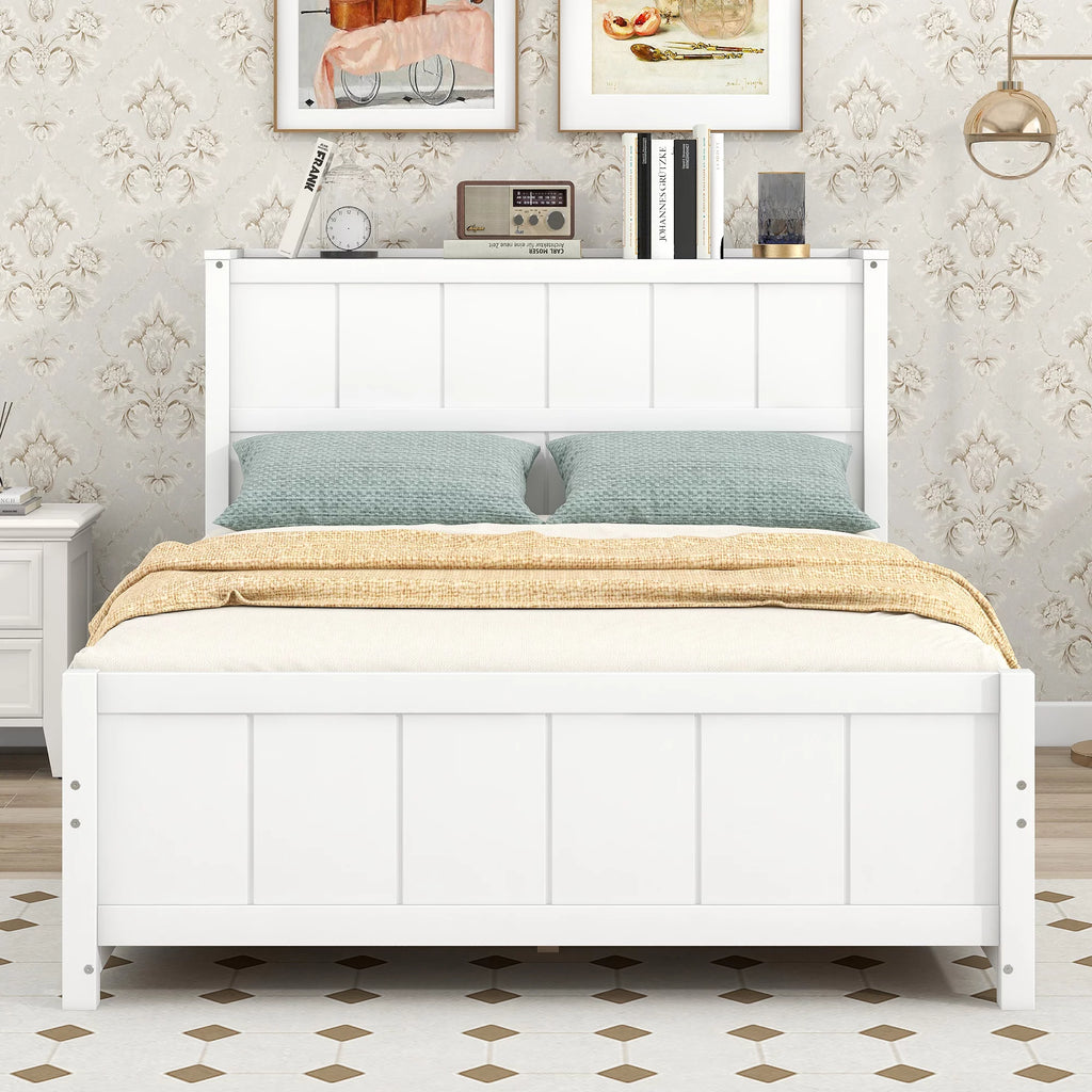 White Full Size Platform Bed with Drawers and Storage Shelves T1203