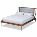 Light Grey and Brown Wood Queen Size Platform Bed V3360