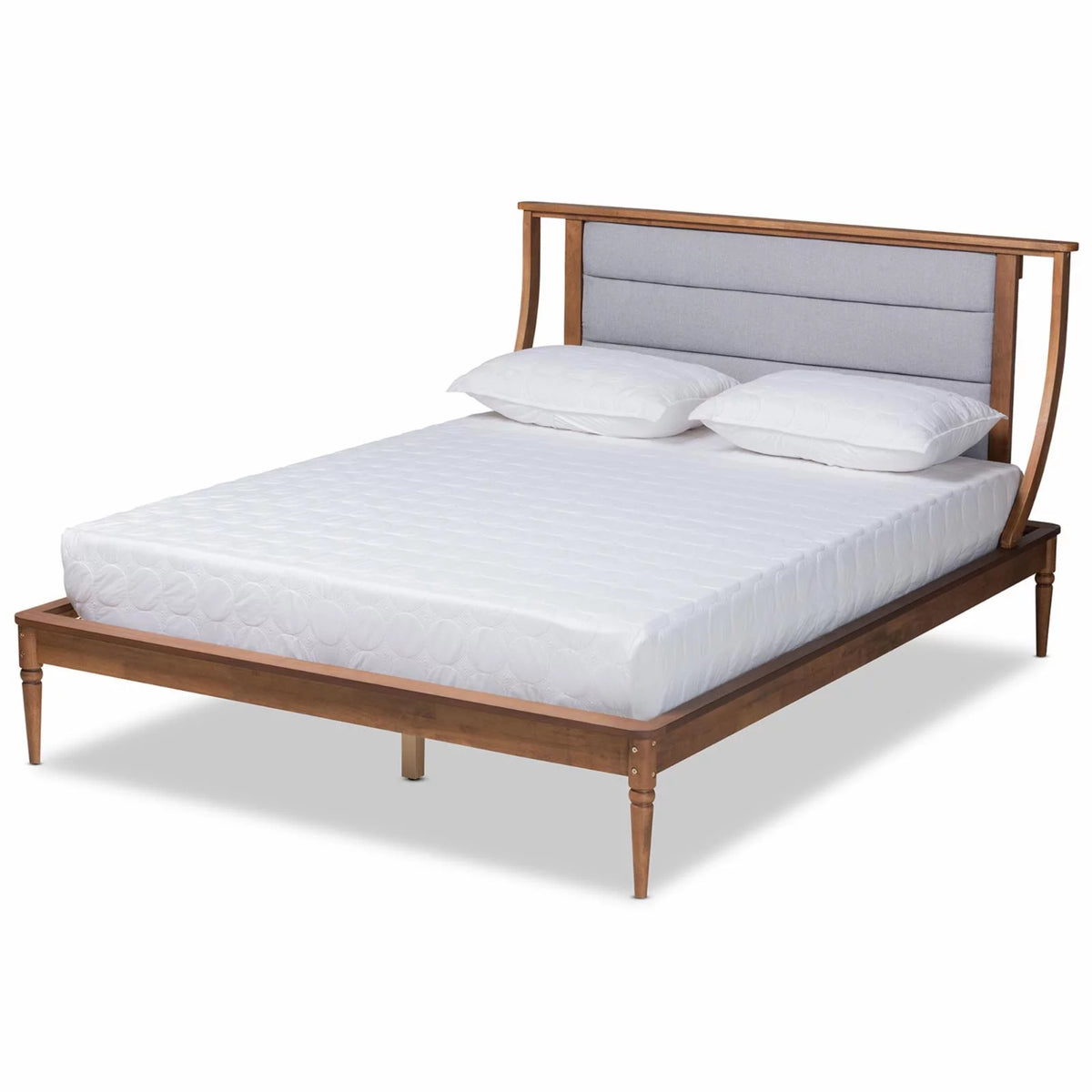 Light Grey and Brown Wood Queen Size Platform Bed V3360
