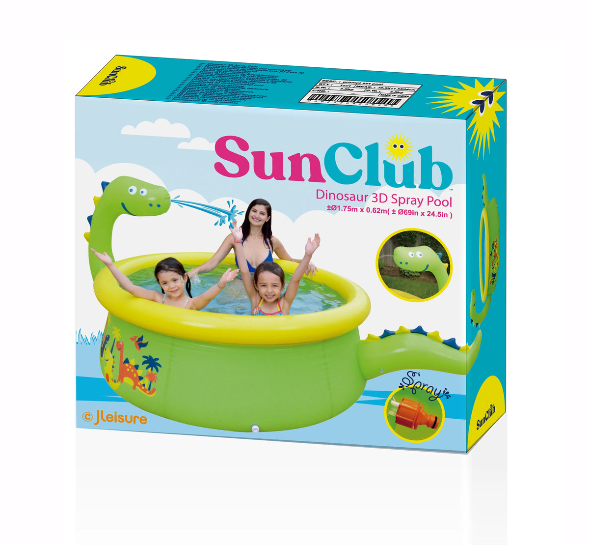Green Round Inflatable Dinosaur Kiddie Pool with Spray Feature H953084