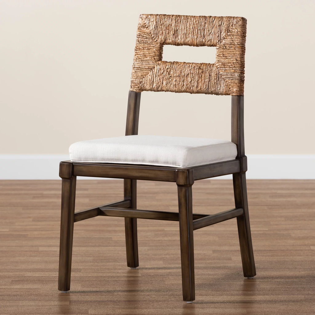 Dark Brown Mahogany Wood and Rattan Dining Chair L817372