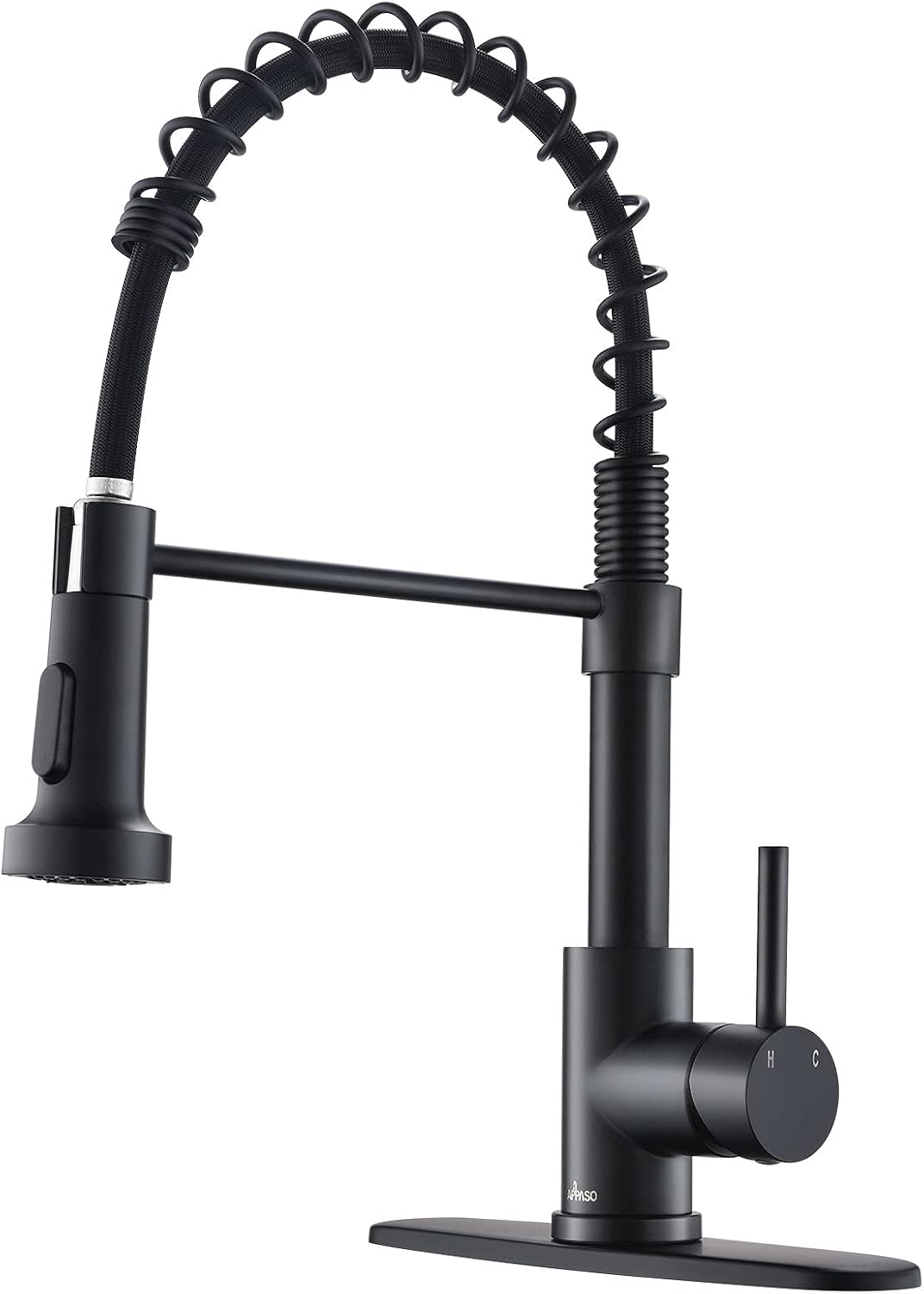 Black Kitchen Faucet, Commercial Single Handle One Hole Sus304 Stainless Steel Pull Down Faucet Matte Black K101