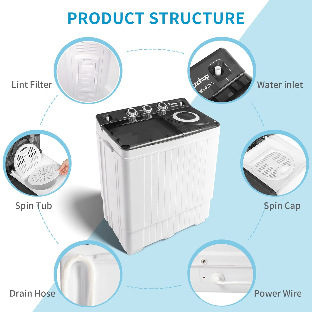 Portable 26lbs Twin Tub Compact Semi-automatic Washing Machine Z900529