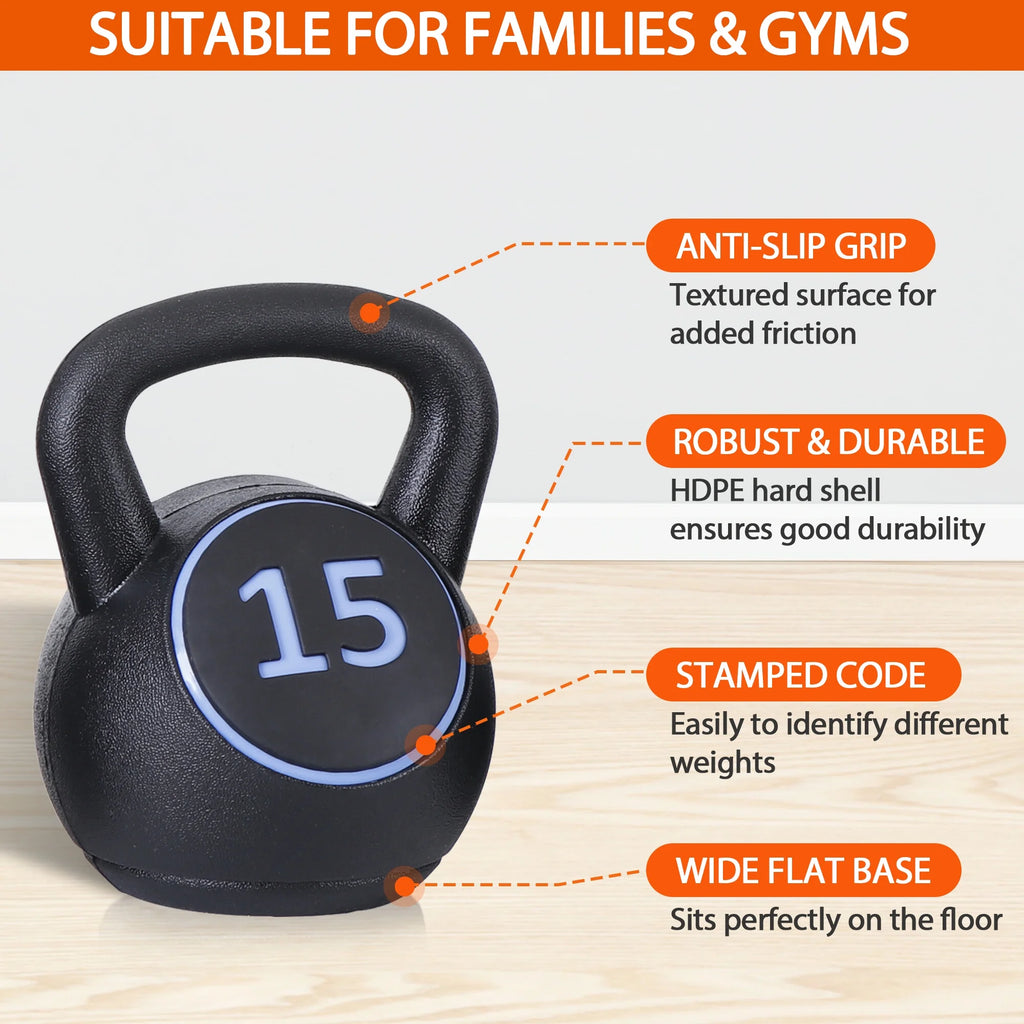 3 Piece 5lb 10lb 15lb Kettlebell Set with Storage Rack M4849