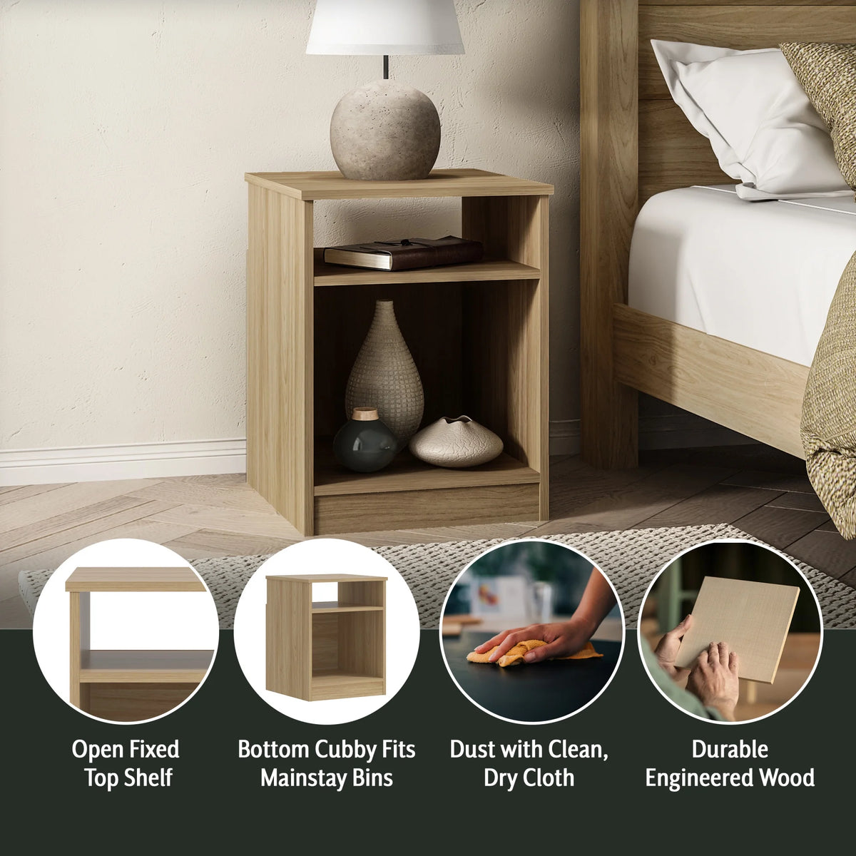 White Open Shelf Nightstand V7619