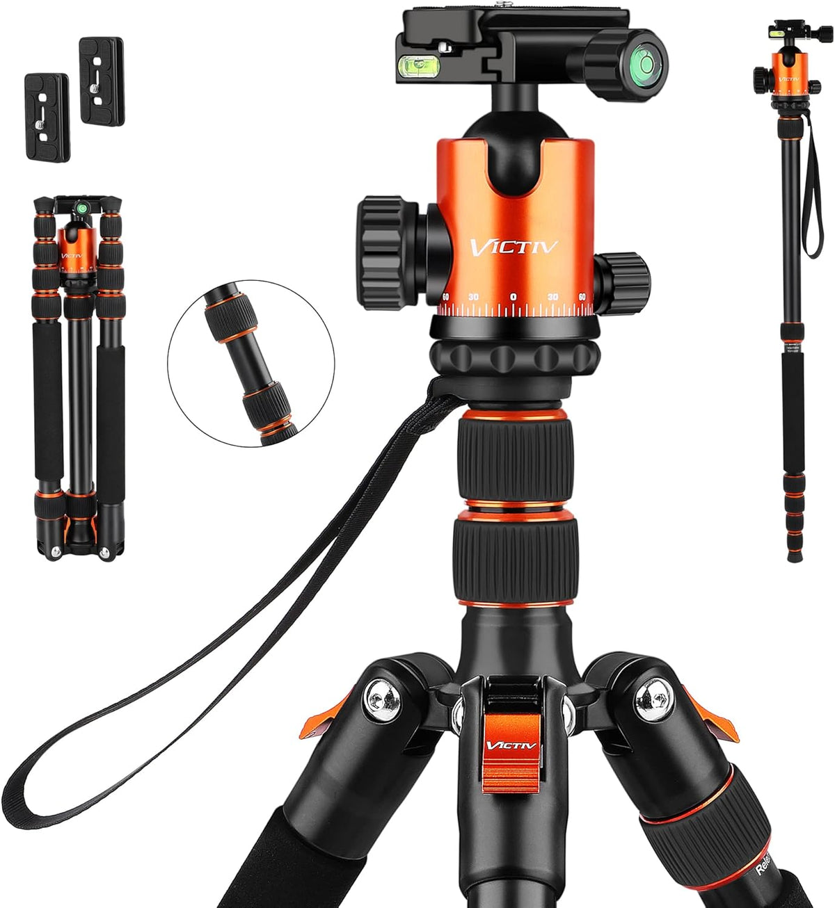 Black Aluminum Compact Travel Tripod Q913