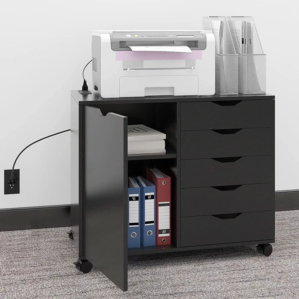 5 Drawer Wood File Cabinet with Charging Station V6718