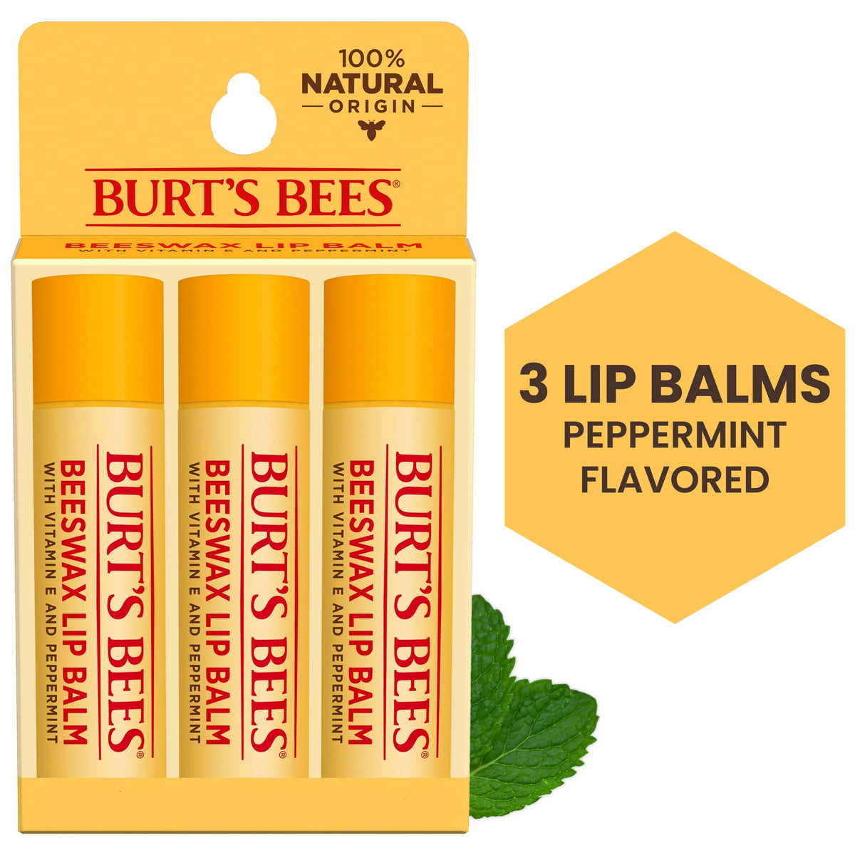 Natural Moisturizing Lip Balm with Beeswax, Vitamin E & Peppermint Oil, 4 Count U41463