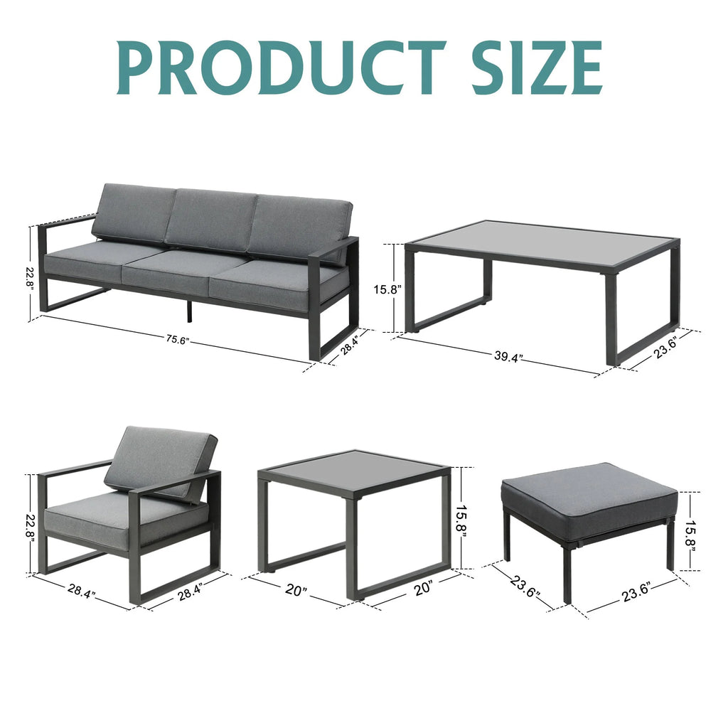 Gray Aluminum Patio Sectional Sofa Set with Table and Ottoman Z225922