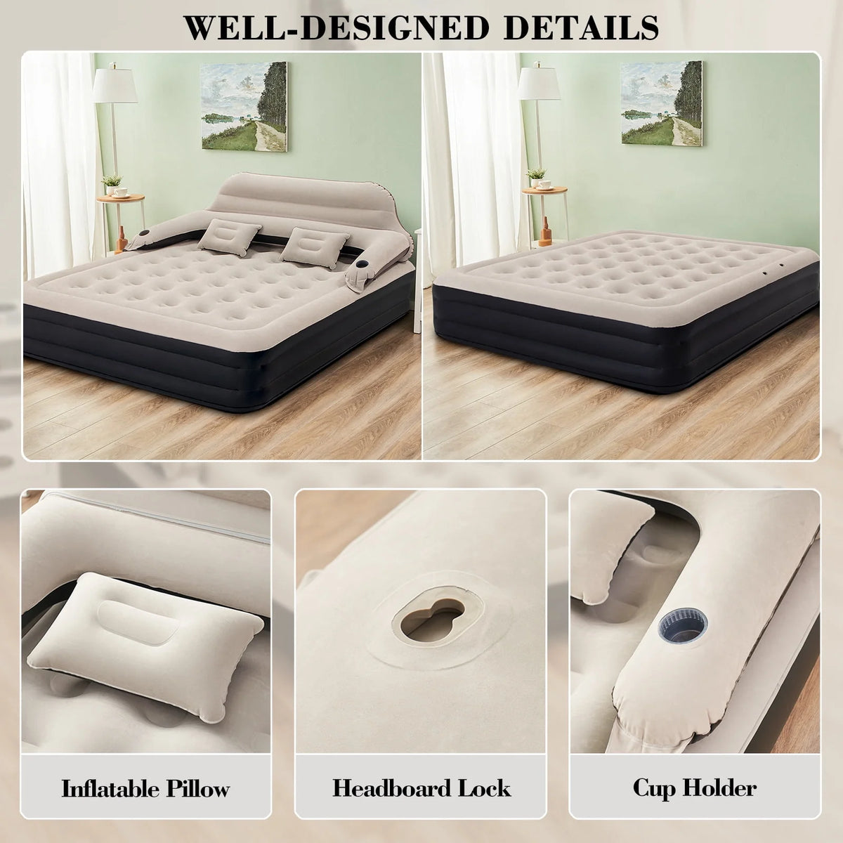 Queen Size 15 Air Mattress with Headboard F723