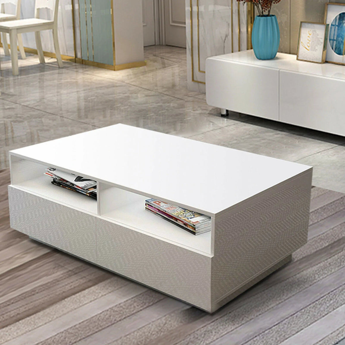White High Gloss LED Coffee Table with Drawers U96776