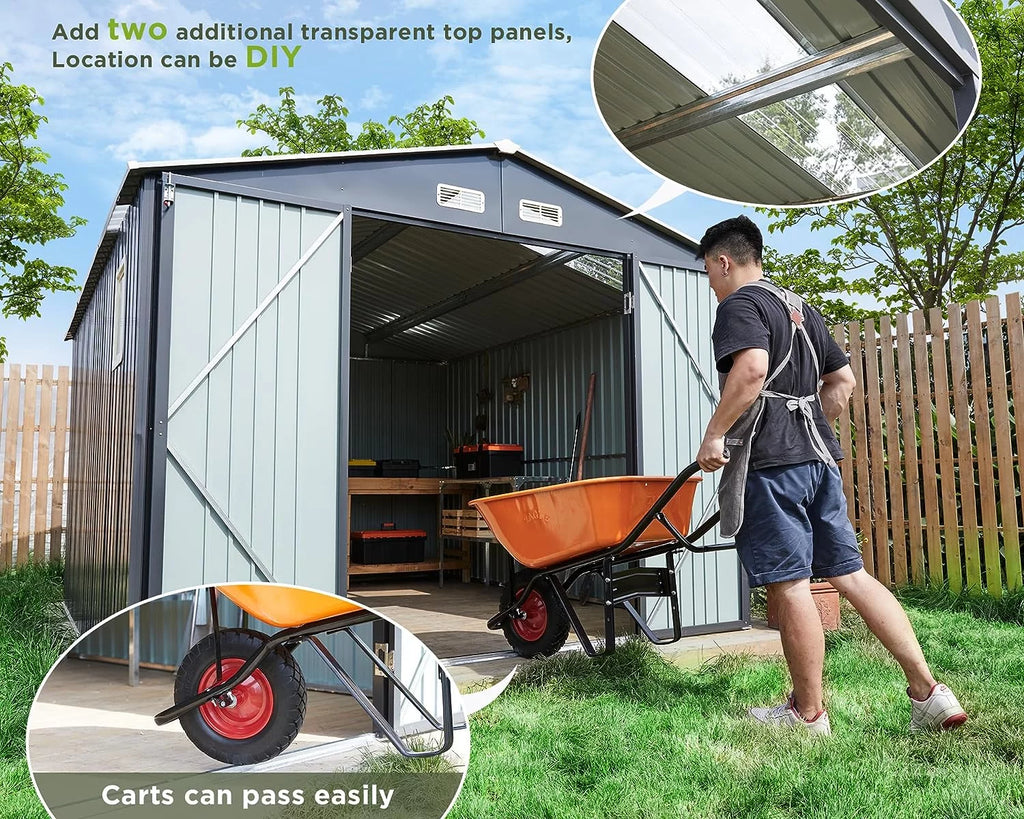 10x12x7.5 ft Galvanized Lockable Outdoor Storage Shed H960