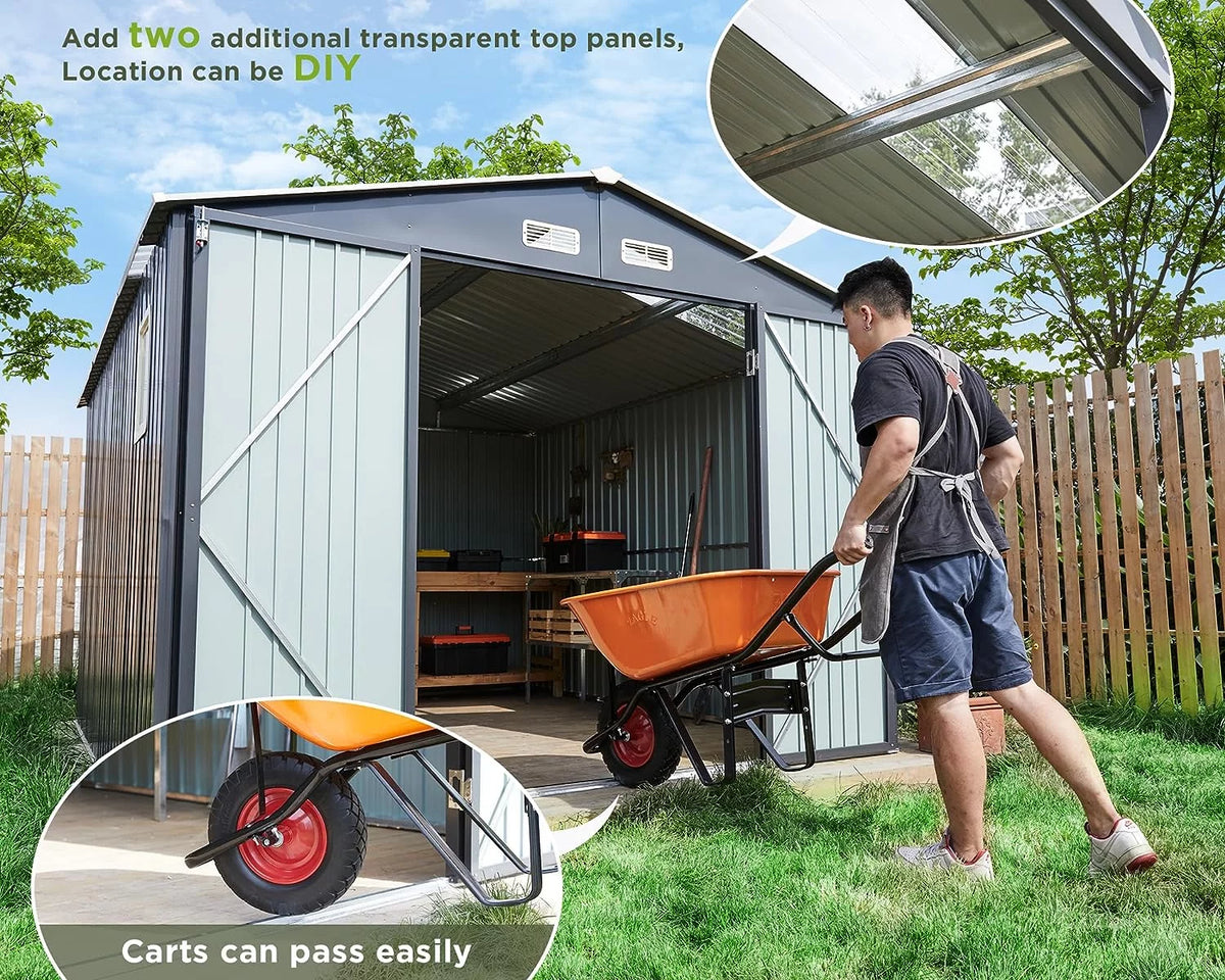 10x12x7.5 ft Galvanized Lockable Outdoor Storage Shed H960