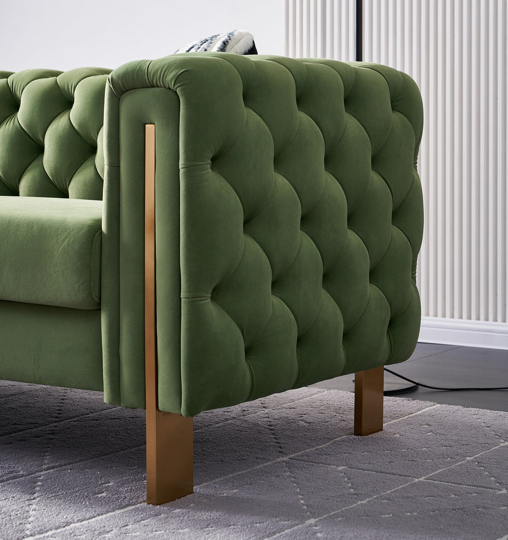 Green Tufted Velvet Sofa with 2 Pillows, 84 inches R27794