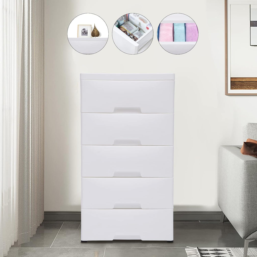White 5 Drawer Plastic Rolling Storage Cabinet R502755