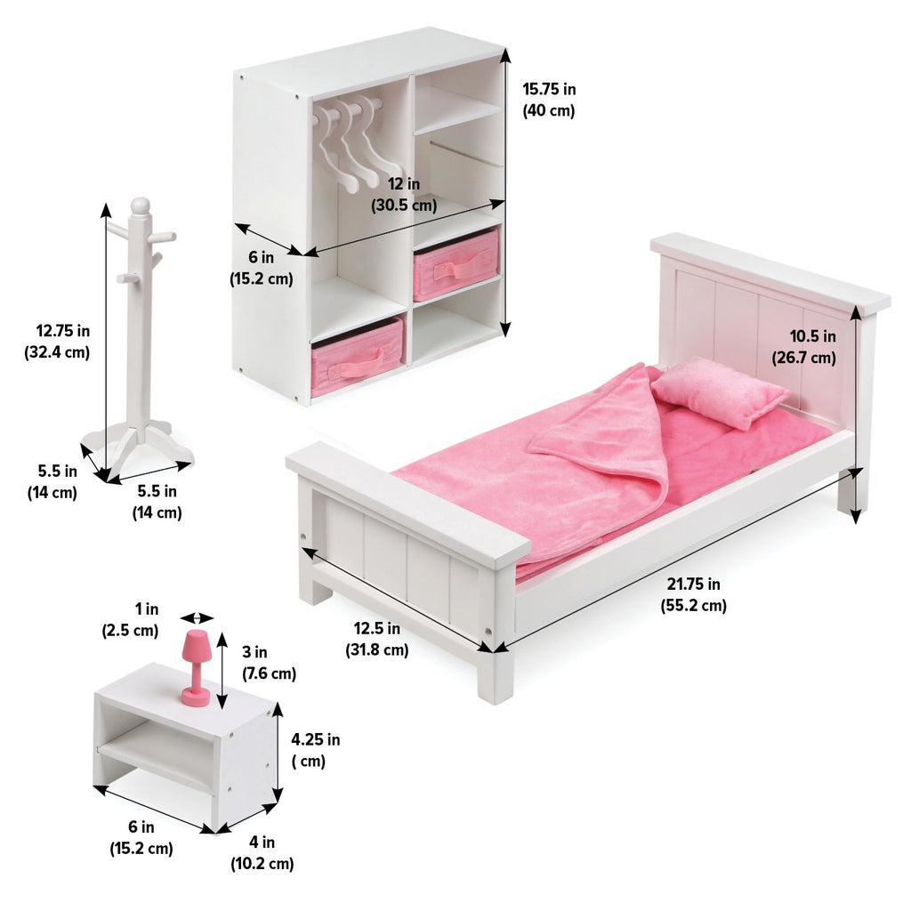 White Doll Bedroom Set with Bed, Armoire, and Nightstand A462648