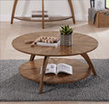 Caramel Brown Round Wood Coffee Table with Shelf Storage F186