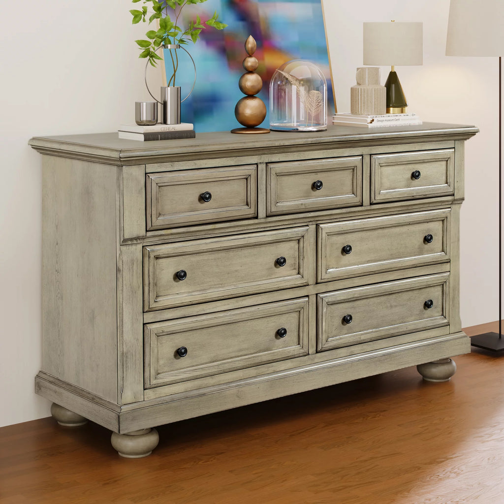 Stone Gray 7 Drawer Solid Wood Dresser X82331