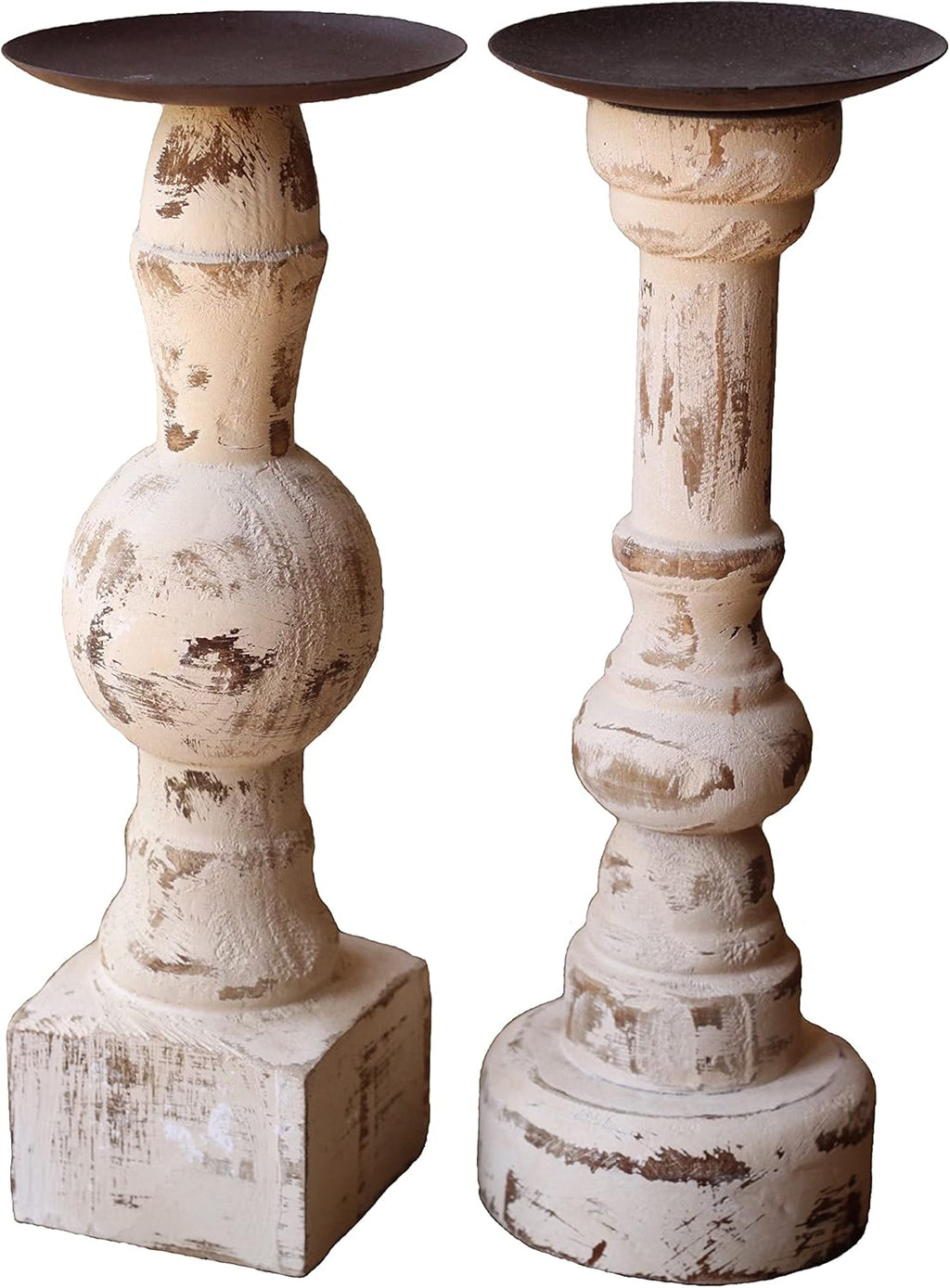 Antique White Wooden Candle Holders Set of 2 C994738